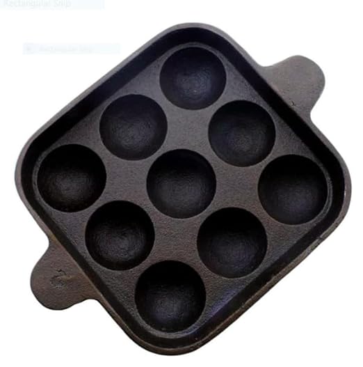 Cast Iron Square Paniyaram Pan | 9-Pit Appam & Paddu Maker |